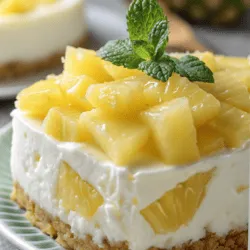 Pineapple cream dessert with mint on a plate