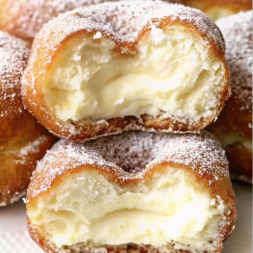 Homemade Italian doughnuts with creamy filling and sugar coating