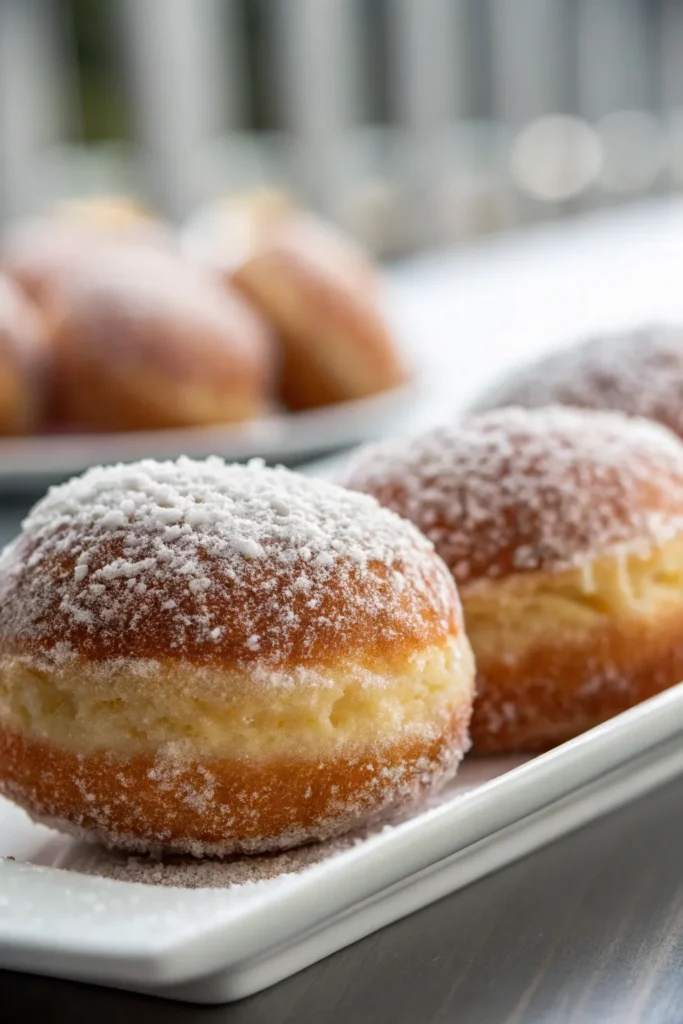 Sugar coated Italian Bombolini with pastry cream