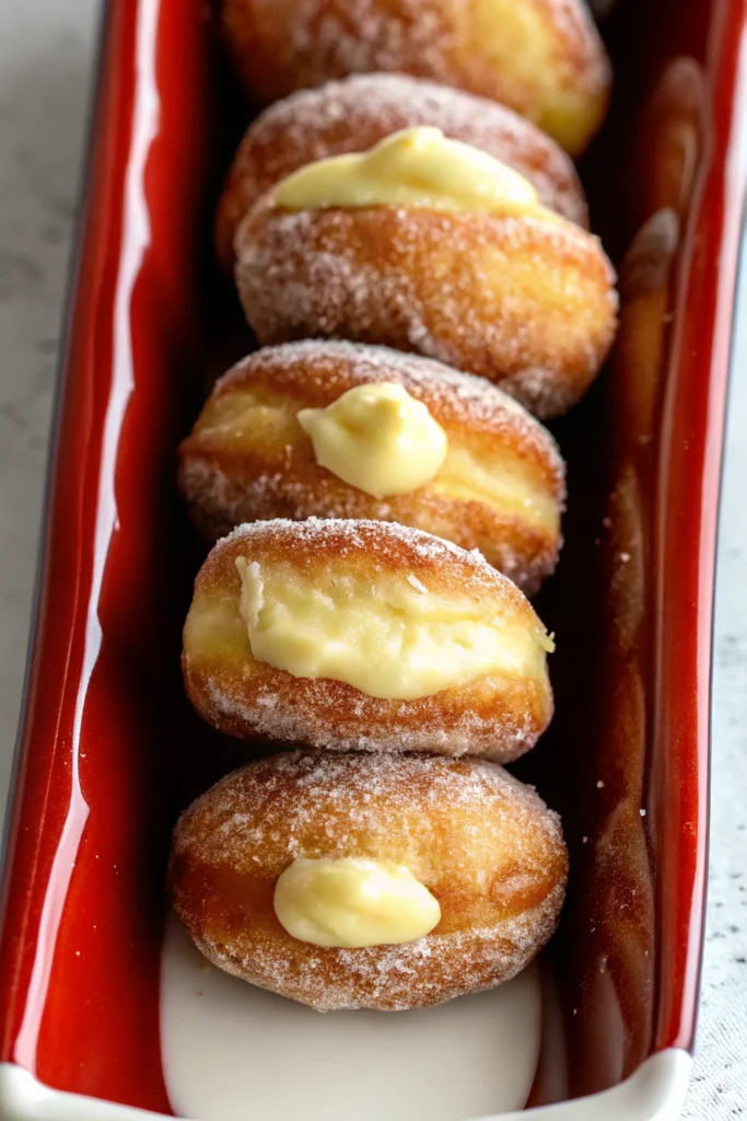 Fluffy Italian Bombolini filled with vanilla cream