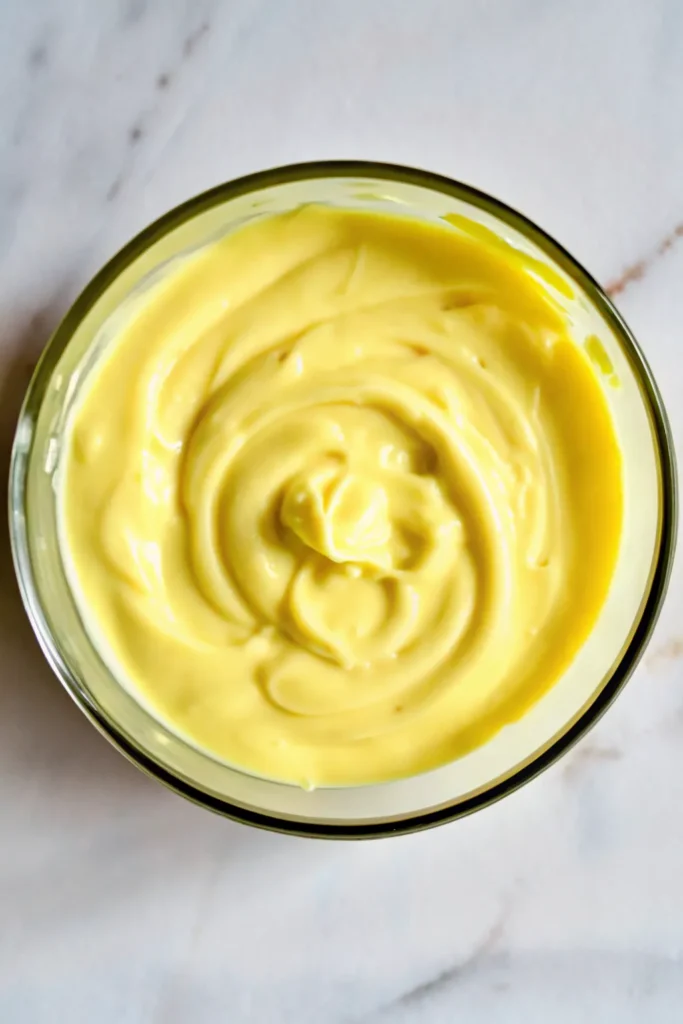 Homemade vanilla pastry cream in a glass bowl